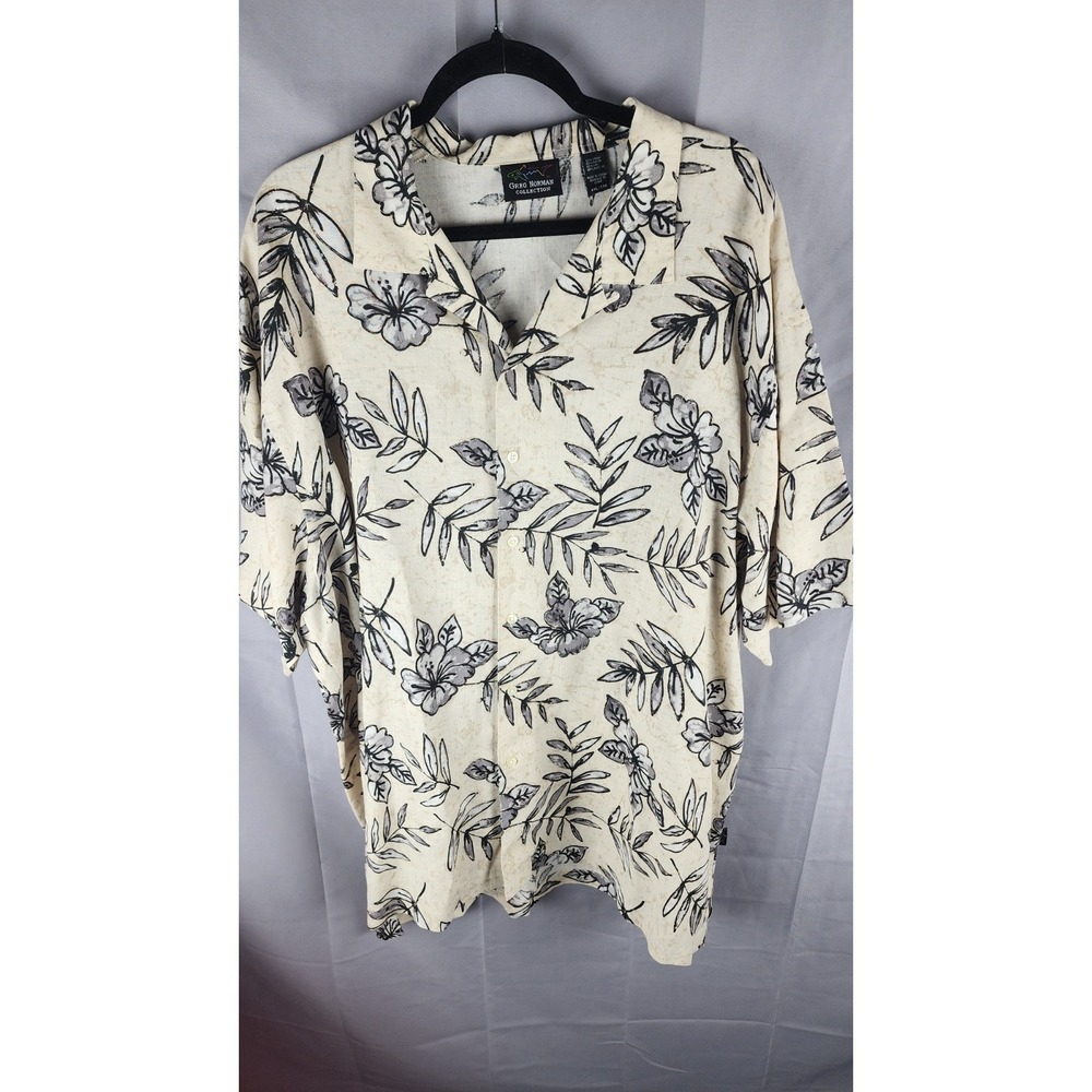 Greg Norman Collection Linen Blend Shirt Mens Large Hawaiian Summer Botanical